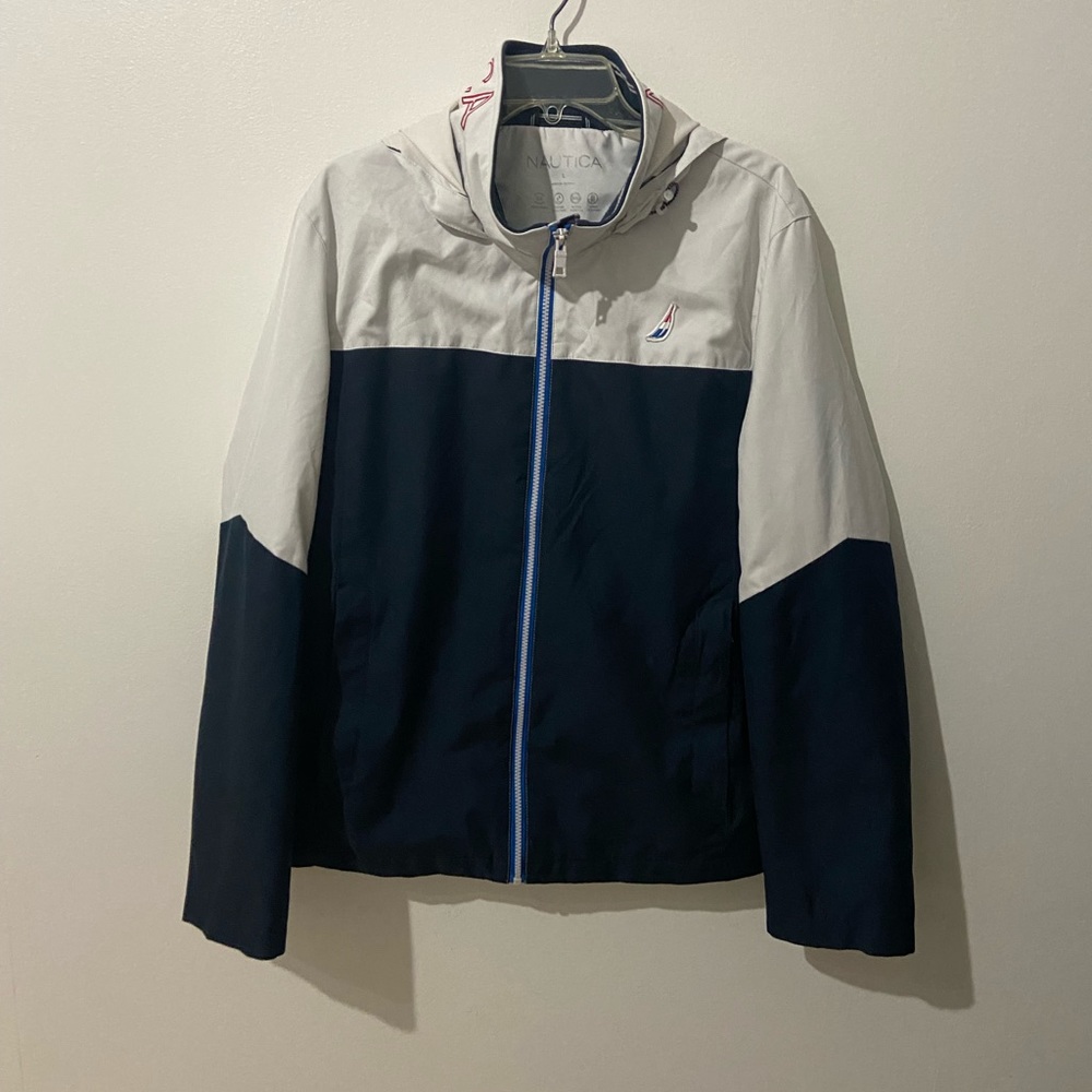 Nautica Men's Voyage Navy & White Hooded Raincoat-L
